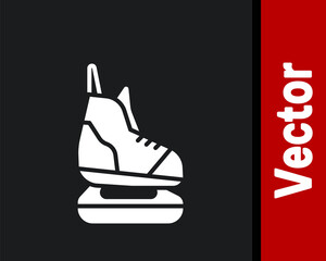 White Skates icon isolated on black background. Ice skate shoes icon. Sport boots with blades. Vector Illustration.