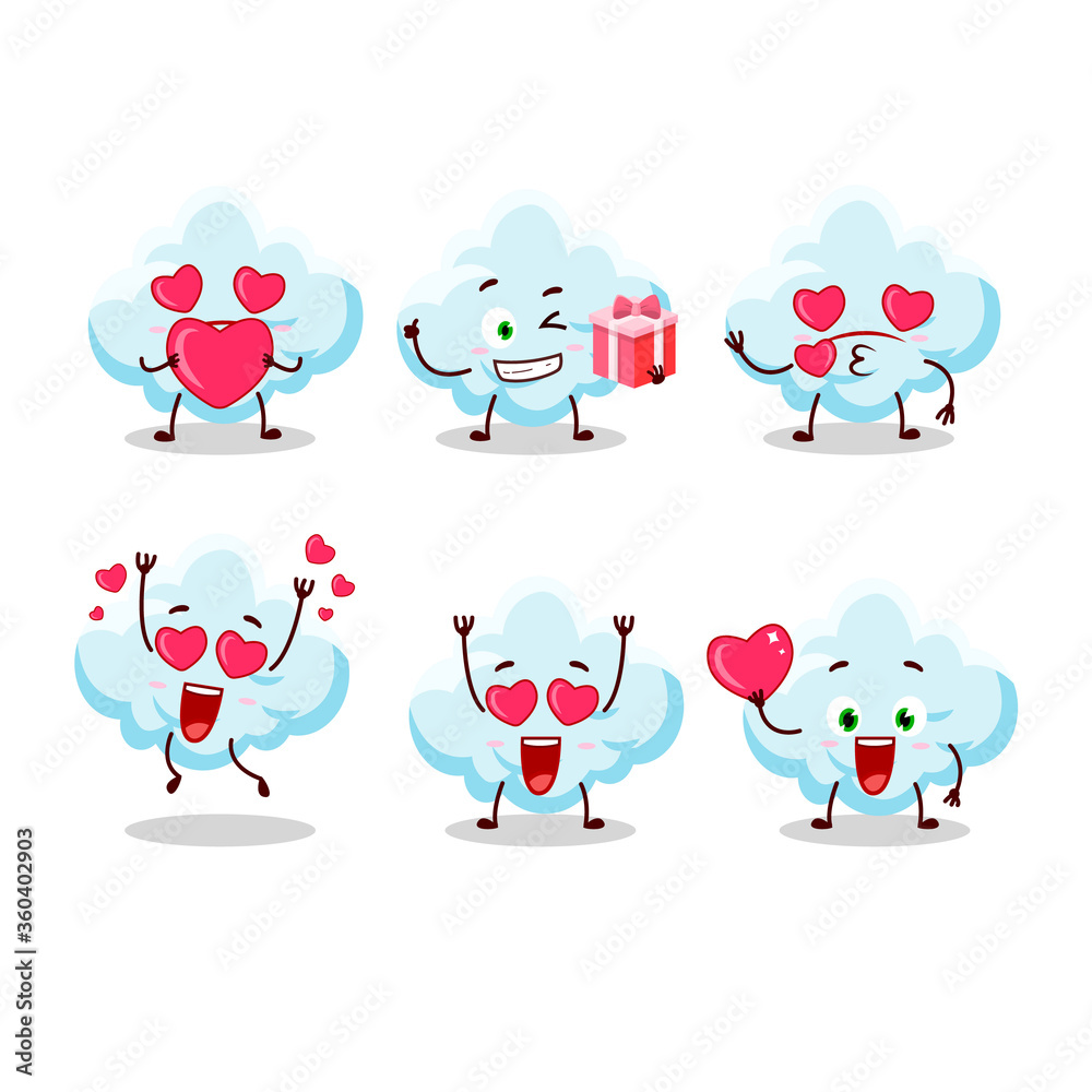 Sticker cloud cartoon character with love cute emoticon