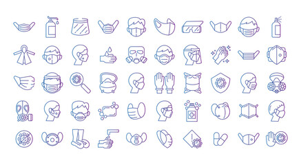 bundle of medical mask and covid19 set icons