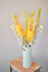 Eremurus flowering ornamental plant, beautiful yellow orange foxtail lily flowers in bloom, Desert Candle flower. Floristry concept. Spring colors