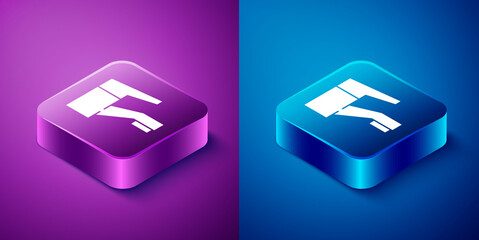 Isometric Water tap icon isolated on blue and purple background. Square button. Vector Illustration.