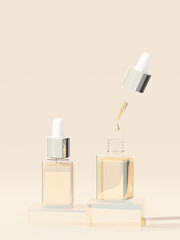 Cosmetic product with pastel brown background.3d rendering.cosmetic minimal concept