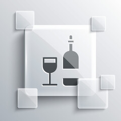 Grey Wine bottle with glass icon isolated on grey background. Square glass panels. Vector Illustration.