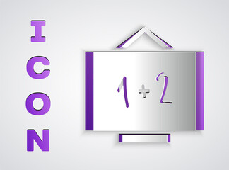 Paper cut Chalkboard icon isolated on grey background. School Blackboard sign. Paper art style. Vector Illustration.