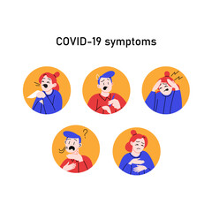 Flat illustrations of Covid-19 symptoms