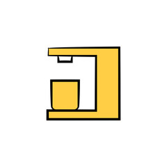 coffee machine icon vector illustration yellow hand drawn