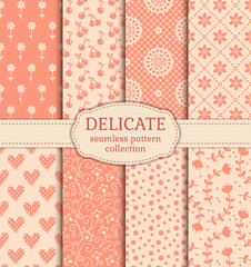 Delicate seamless patterns. Vector set.
