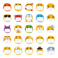 group of emojis wearing medical maskds characters