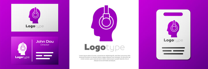 Logotype Man with a headset icon isolated on white background. Support operator in touch. Concept for call center, client support service. Logo design template element. Vector Illustration.