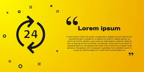 Black Telephone 24 hours support icon isolated on yellow background. All-day customer support call-center. Full time call services. Vector Illustration.