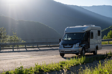 A house on wheels. A machine for life and travel. Rest in the mountains. Mobility. Independence. Rv. Camper. A motorhome. Auto house. motor home