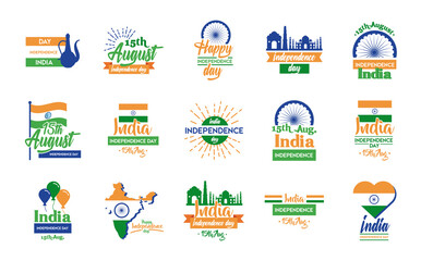 india independence day celebration with set icons
