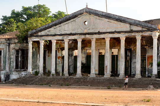 BOLAMA ISLAND, GUINEA BISSAU - MAY 6, 2017: Former administration building of Bolama, the former capital of Portuguese Guinea