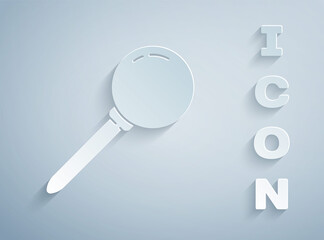 Paper cut Push pin icon isolated on grey background. Thumbtacks sign. Paper art style. Vector Illustration.