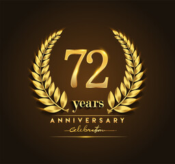 Obraz premium 72nd gold anniversary celebration logo with golden color and laurel wreath vector design.