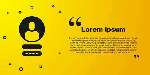 Black Create account screen icon isolated on yellow background. Vector Illustration.