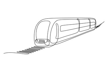 Passenger train in continuous line art drawing style. Traveling by train minimalist black linear sketch isolated on white background. Vector illustration © GarkushaArt