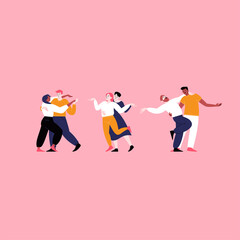 Fototapeta na wymiar Three different couples dancing. Set of iflat illustrations