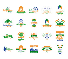 india independence day celebration with set icons