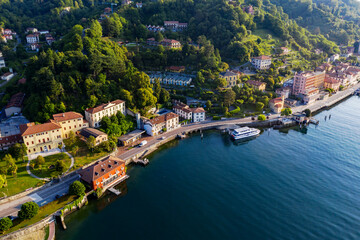Fototapeta na wymiar Lake Como, Italy, Town of Tremezzo, Panoramic aerial view 