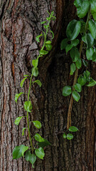 Young sprouts on a tree trunk close-up. New pear tree branches. New fragile sprouts on the background of a beautiful texture of tree bark. Concept of a fresh idea or new life in an old environment.