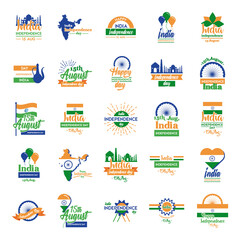 india independence day celebration with set icons