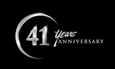 41st years anniversary celebration. Anniversary logo with silver ring elegant design isolated on black background, vector design for celebration, invitation card, and greeting card