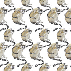 lemur with cub pattern watercolor silhouette tropical animals isolate object white background primacy
