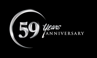 59th years anniversary celebration. Anniversary logo with silver ring elegant design isolated on black background, vector design for celebration, invitation card, and greeting card