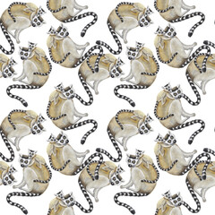 lemur with cub pattern watercolor silhouette tropical animals isolate object white background primacy