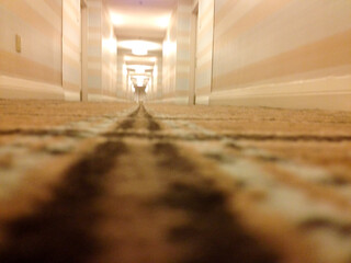 Strange scary spooky Hotel hallway long perspective corridor concept