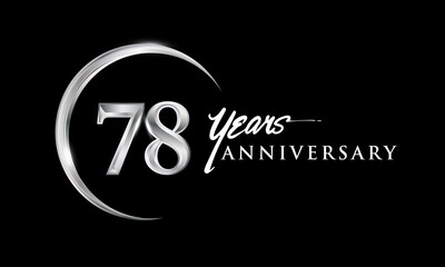 78th years anniversary celebration. Anniversary logo with silver ring elegant design isolated on black background, vector design for celebration, invitation card, and greeting card