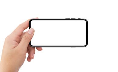 Left hand holding white mobile smartphone device