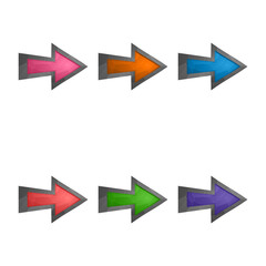 Gaming elements isolated on white background. Design for computer game. Symbols and icons. Collection buttons play for games and app. Different colors arrow button. Cursor. Pointer.