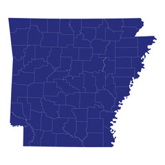 High Quality map of Arkansas is a state of United States of America with borders of the counties
