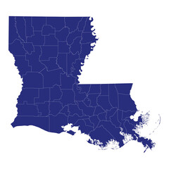 High Quality map of Louisiana is a state of United States of America with borders of the counties
