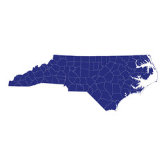 High Quality map of North Carolina is a state of United States of America with borders of the counties