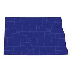High Quality map of North Dakota is a state of United States of America with borders of the counties
