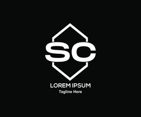 Fototapeta premium Logo Design SC Hexagonal White Vector With Black Background
