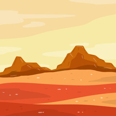 Fototapeta na wymiar Mars. Red planet. Martian landscape with desert, mountains and dust. Place of colonization for the base. Science and space travel. Flat cartoon illustration