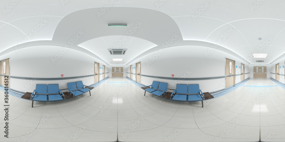 Poster high resolution hdri panoramic view of a hospital corridor. 360 panorama reflection mapping hallway 