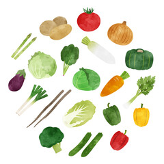 野菜の水彩画アイコンセット