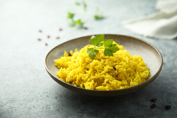 Spicy turmeric rice with fresh parsley
