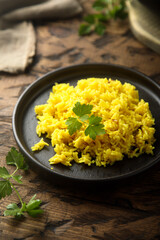 Spicy turmeric rice with fresh parsley