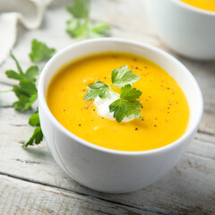 Homemade creamy pumpkin soup