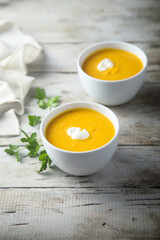 Homemade creamy pumpkin soup