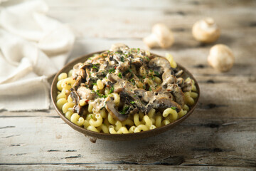 Homemade pasta with mushroom ragout