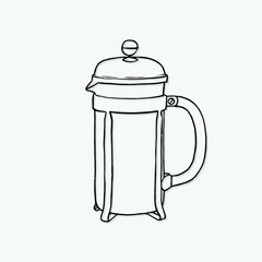 Coffee french press hand drawn vector illustration isolated on white background