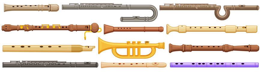 Flute isolated cartoon set icon. Vector illustration music instrument on white background. Vector cartoon set icon flute.