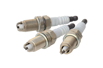 3 spark plugs on a white background. isolate